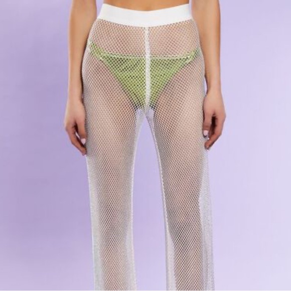 Rhinestone Netted Wide-Leg Cover up pants - Picture 2 of 8